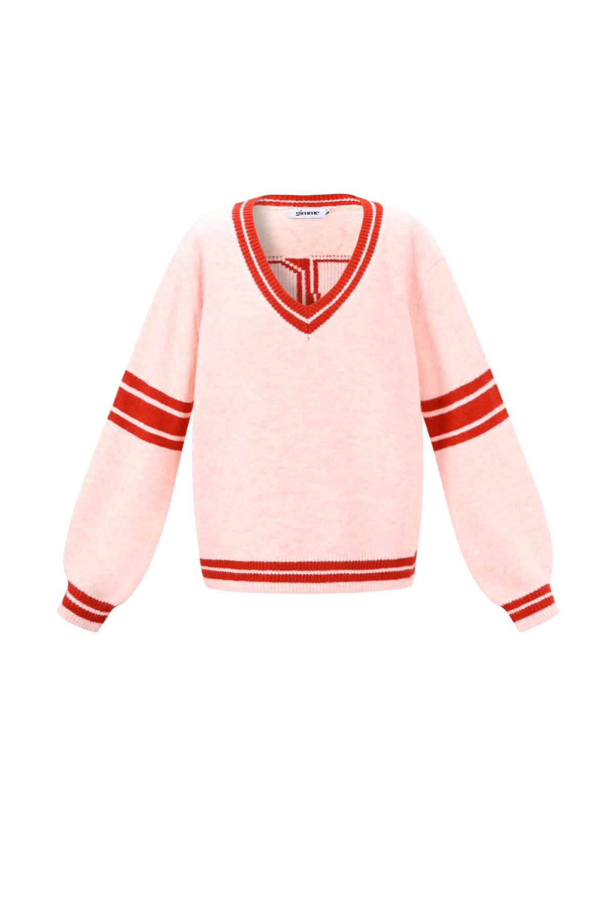 Knitted Polyester Fiber Women's V-Neck Sweater Sporty Contrast Stripes h5 Picture12