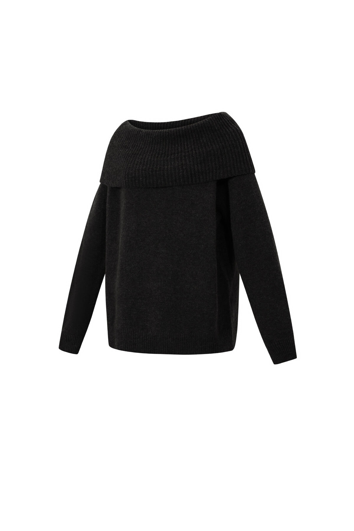 Knitted Polyester Fiber Women's Off-Shoulder Sweater Elegant Solid Color h5Picture2