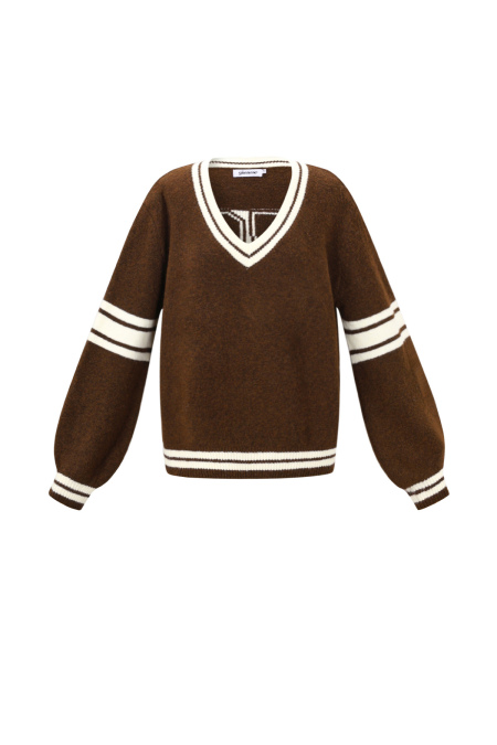 Gestrickte Polyesterfaser Damen V-Ausschnitt Pullover Sportlich Kontraststreifen 2