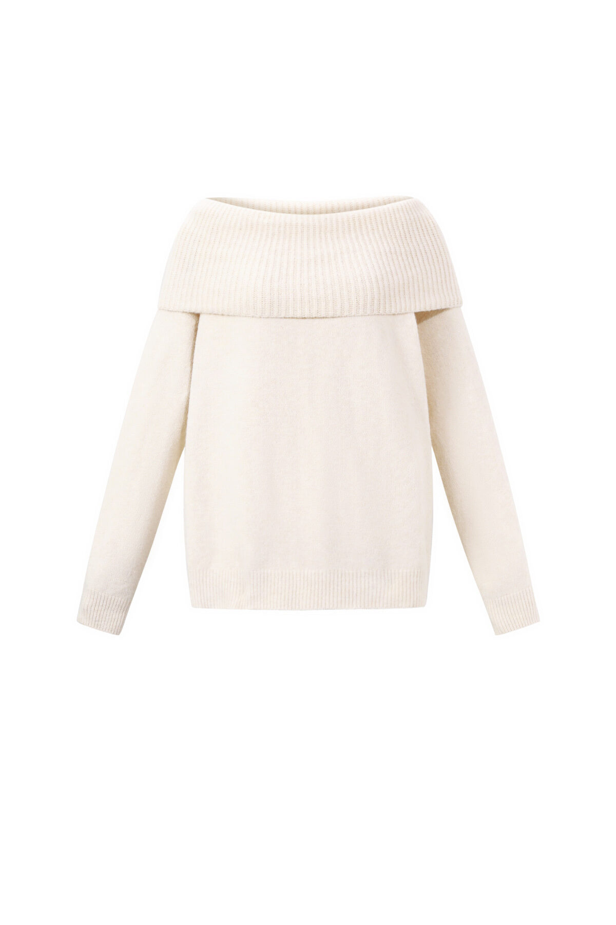 Knitted Polyester Fiber Women's Off-Shoulder Sweater Elegant Solid Color h5Picture13