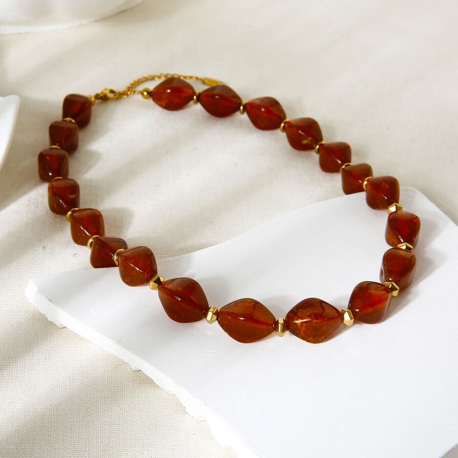 1 Piece Acrylic Irregular Beads Hematite Gold Color Necklace h5 Picture5