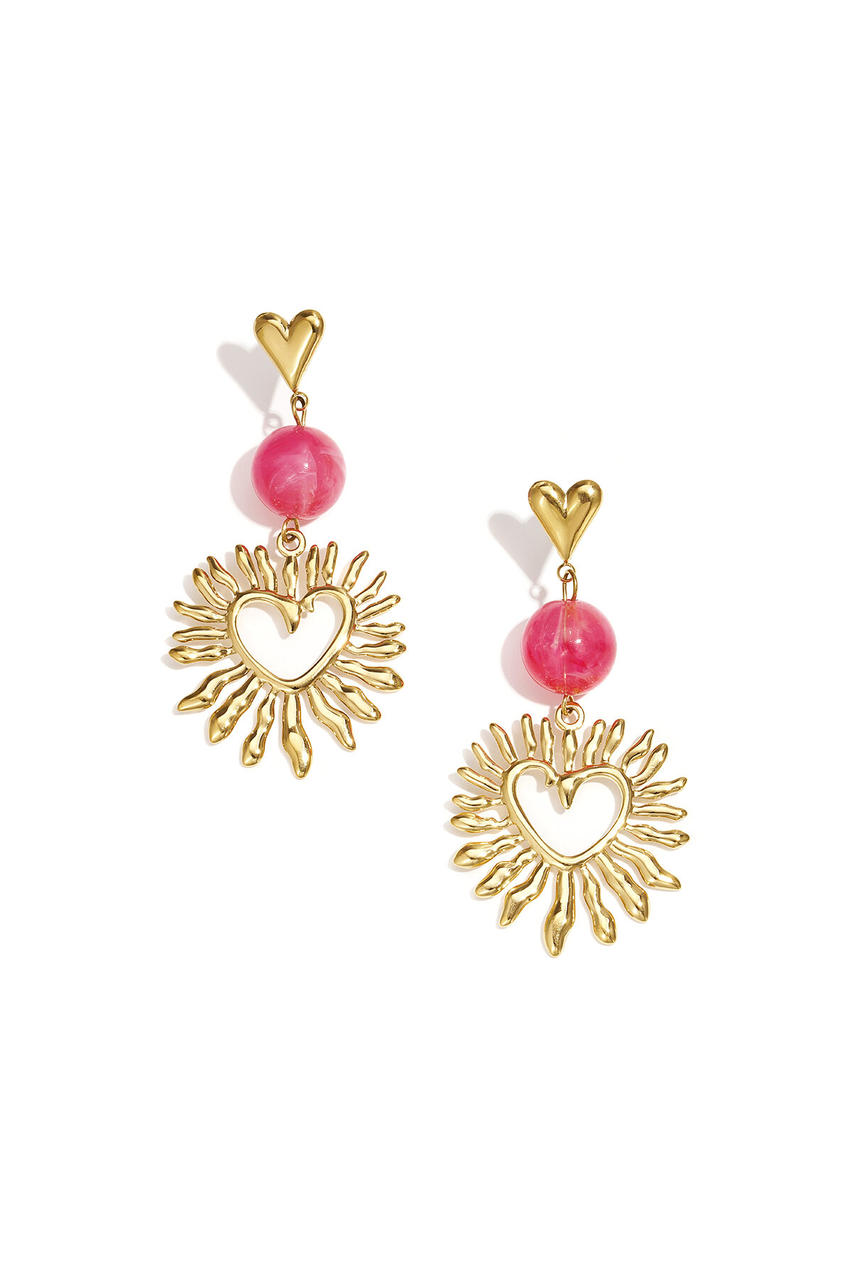 Heart earrings with statement bead h5