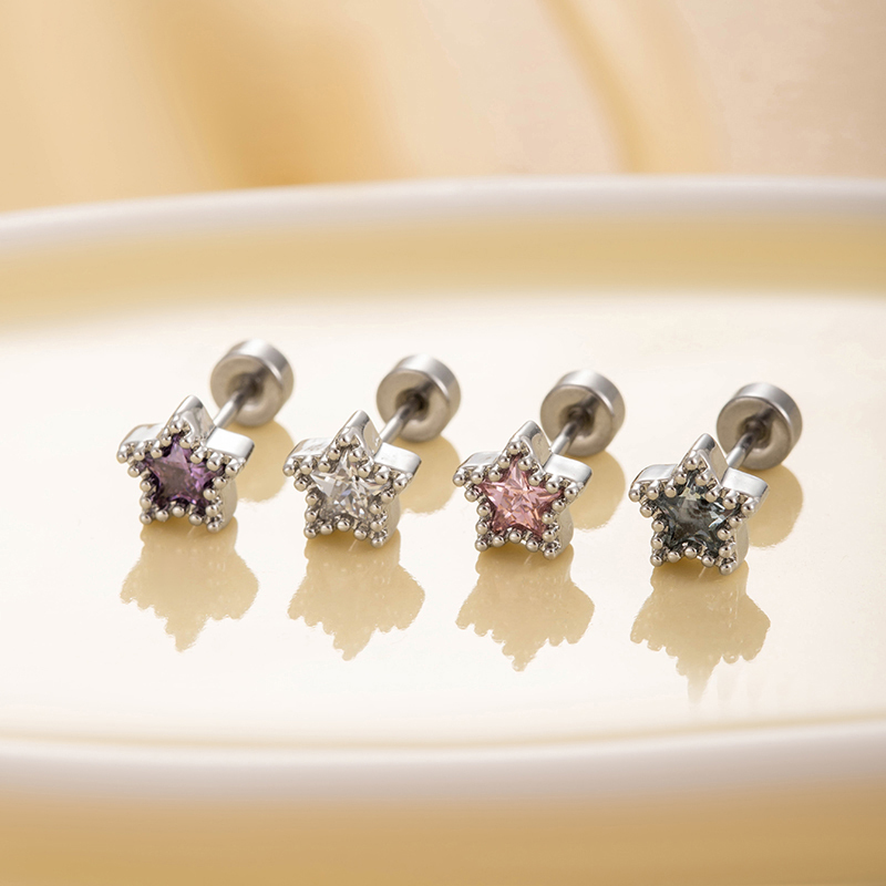 1 Piece Simple Series Classic Geometric Titanium Steel No Plating Material Zircon Women Piercing Earrings Picture3