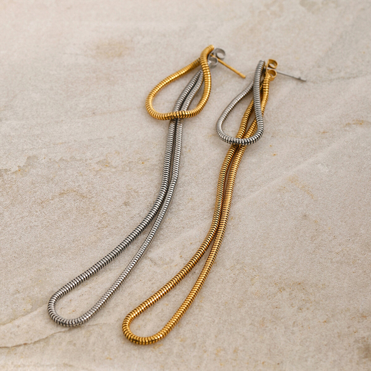 stainless steel long front and back round snake bone chain earrings beach style long tassel Dangle Earrings