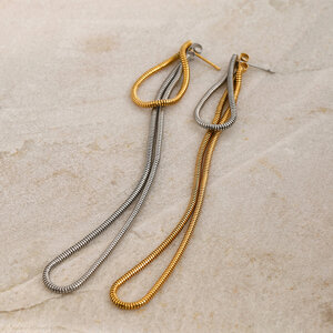 stainless steel long front and back round snake bone chain earrings beach style long tassel Dangle Earrings h5
