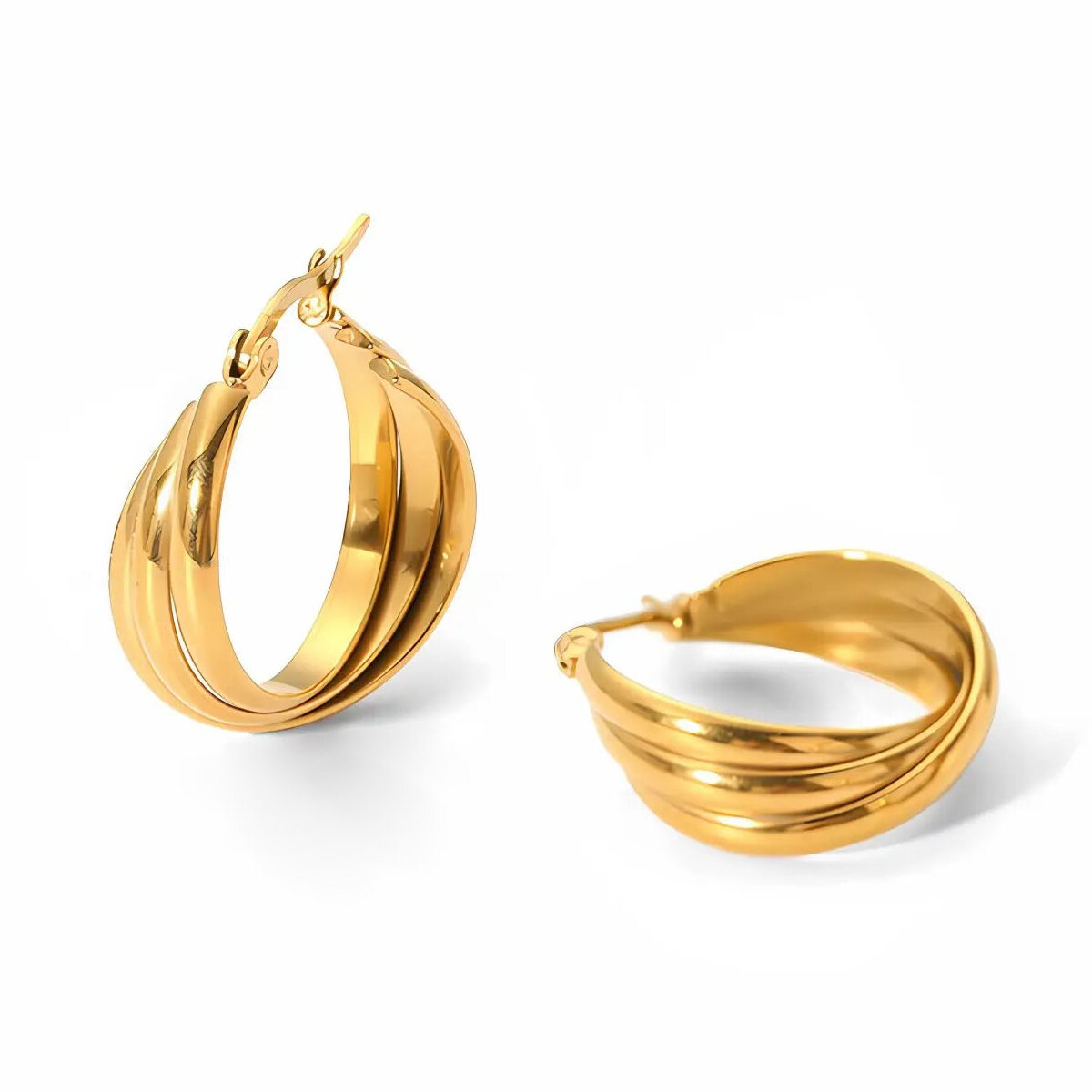 1 paire de boucles d'oreilles simples classiques en acier inoxydable plaqué or , brillantes et multicouches, pour bijoux pour femmes à porter au quotidien 
