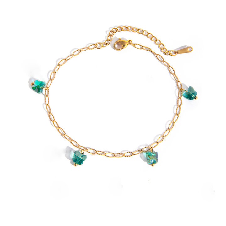 europäische und amerikanische grenzüberschreitende -stil mode temperament 16 karat gold edelstahl farbe öltropfen schmetterling fußkettchen schmuck  h5 Bild2