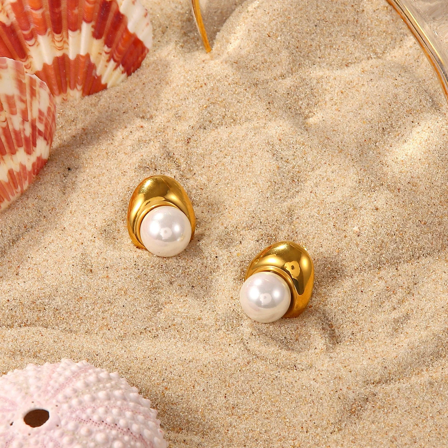 europäische und amerikanische -stil internet-berühmtheit gleichen stil 18 karat gold edelstahl ohrringe mode personalisierte perlenohrringe ohrringe damenschmuck h5Bild2
