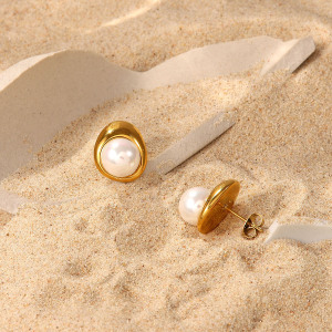   Style Internet  Same Style  Gold Stainless Steel Earrings Fashion Personalized Pearl Earrings Earrings Women's Jewelry h5 Picture3
