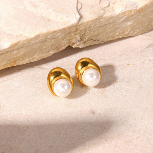   Style Internet  Same Style  Gold Stainless Steel Earrings Fashion Personalized Pearl Earrings Earrings Women's Jewelry h5 Picture4