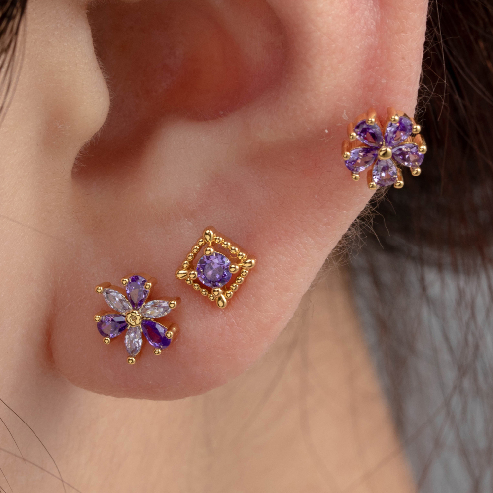 1 Piece Simple Series Simple Flower Titanium Steel No Plating Material Zircon Women Piercing Earrings Picture3