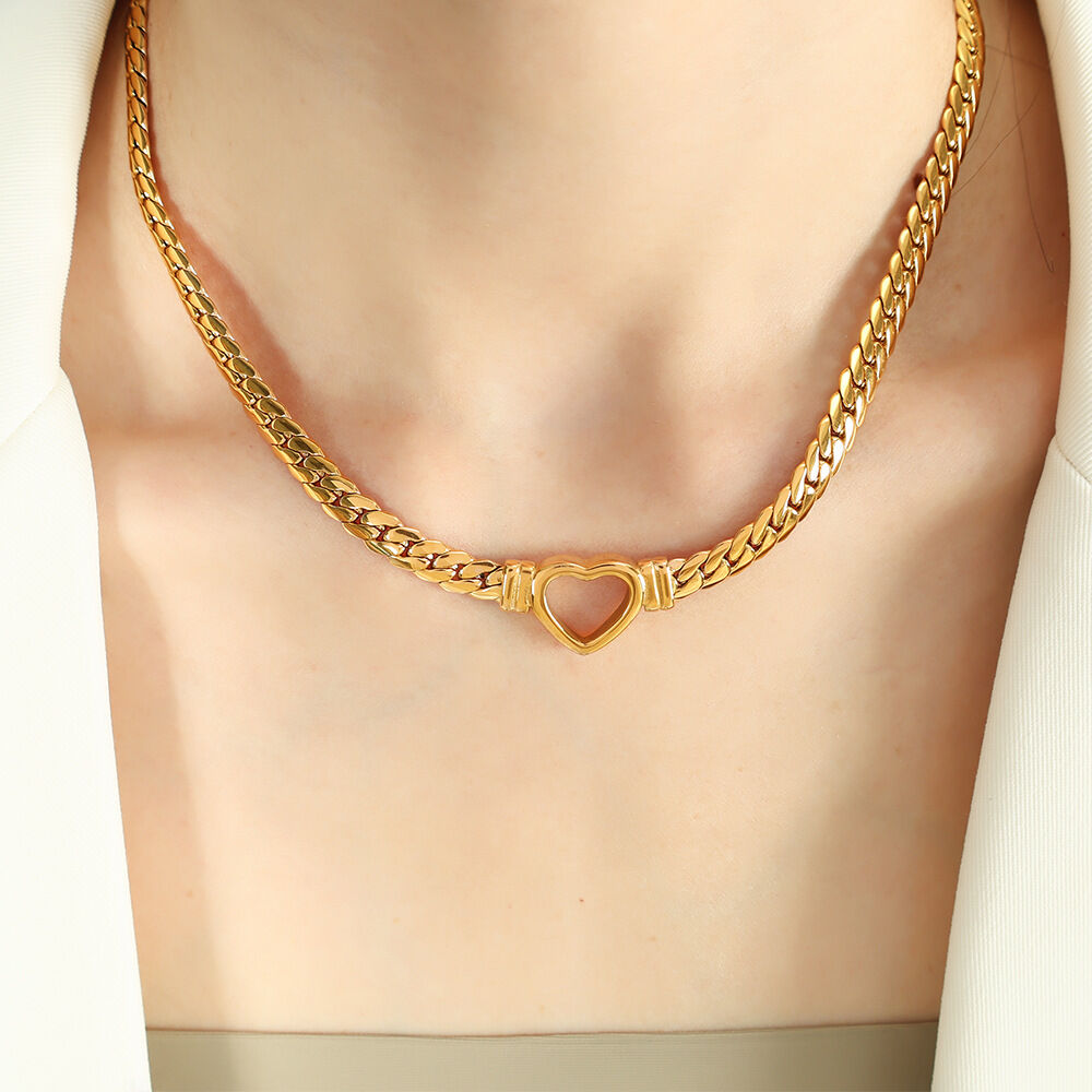 1 paio di piccole dimensioni, design semplice, leggero, lusso, personalità, amore, collana, tendenza, moda, titanio, acciaio placcato oro, collana cubana, collana con ciondolo da donna h5 
