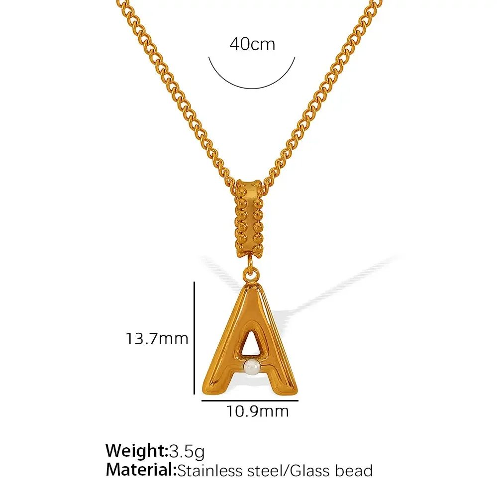 1 piece simple series casual letter stainless steel gold plated glass women pendant necklaces h5