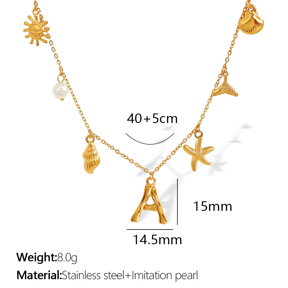 collier avec pendentif en acier inoxydable plaqué or pour femme, série ethnique, lettre de vacances