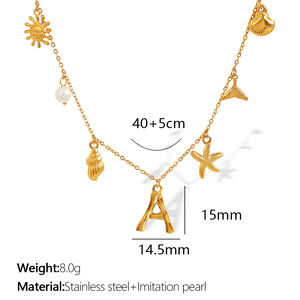 collier avec pendentif en acier inoxydable plaqué or pour femme, série ethnique, lettre de vacances h5