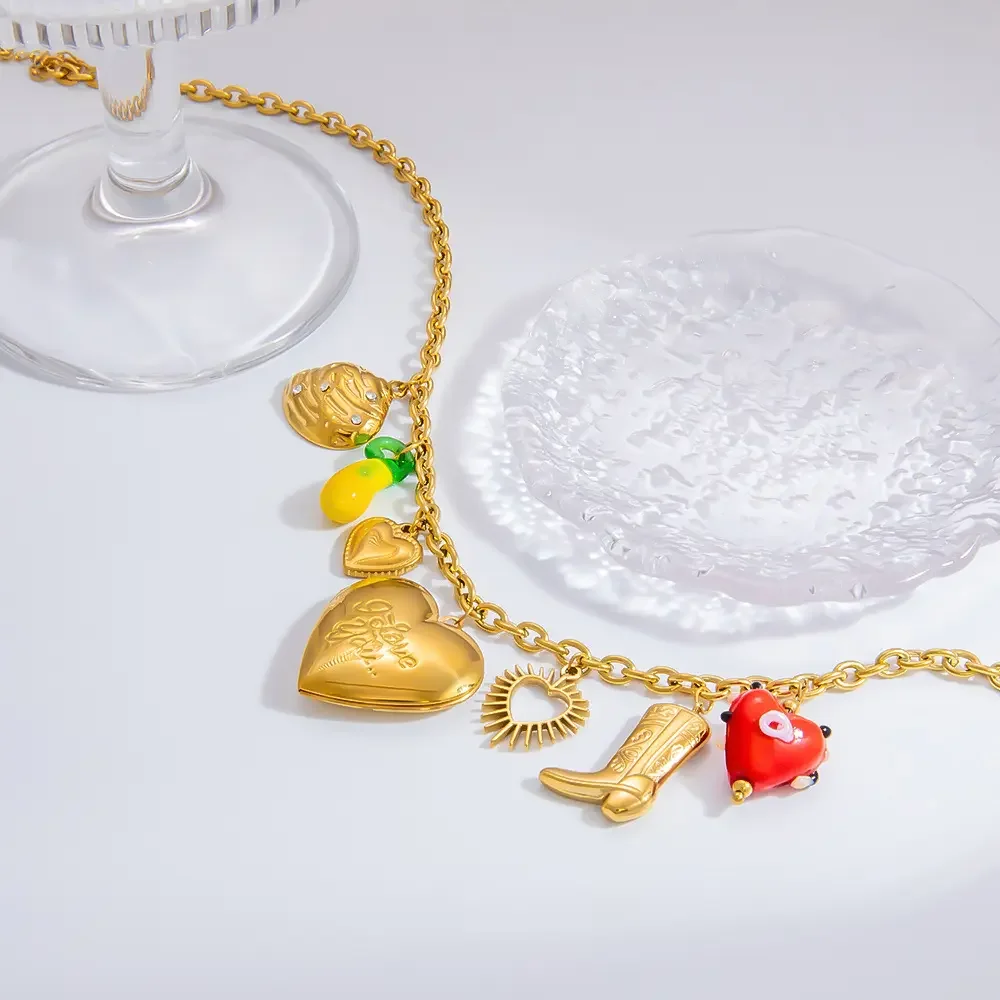 1 piece romantic series daily heart stainless steel gold color plated glass women's pendant necklaces