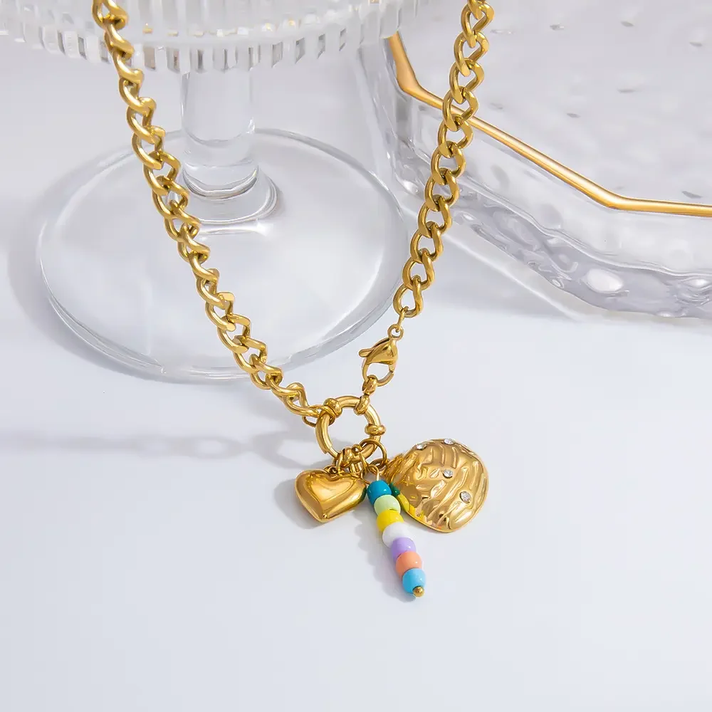 Collar con colgante de acero inoxidable chapado en oro de 18 quilates con diamantes de imitación para mujer, serie romántica, estilo retro, corazón h5