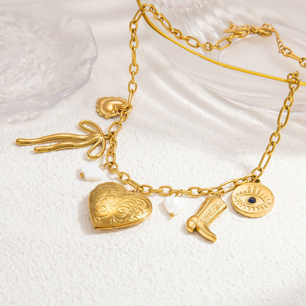 1 pezzo di lusso serie carino cuore in acciaio inossidabile placcato oro 18K conchiglia donne ciondolo collane h5
