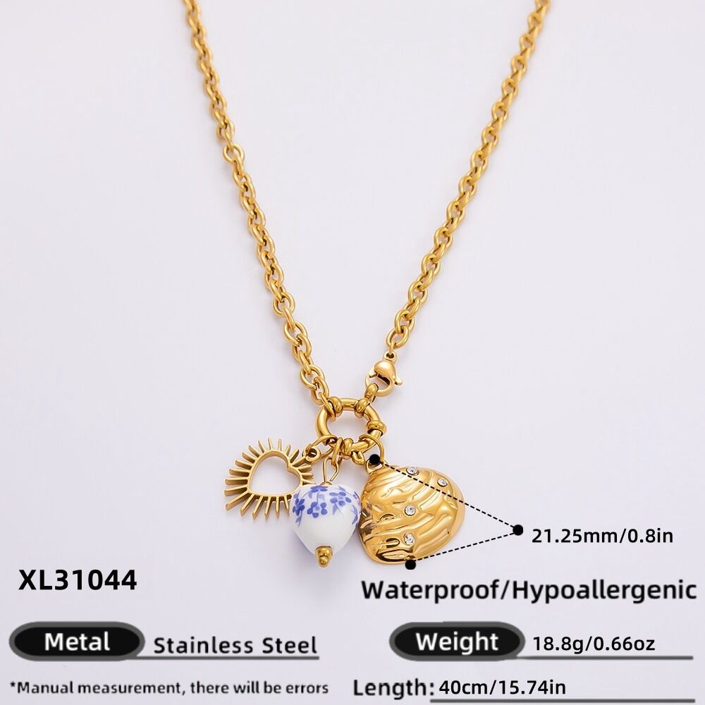 1 pezzo serie classica carino cuore acciaio inossidabile placcato oro 18k perla artificiale donne collane con ciondolo h5 