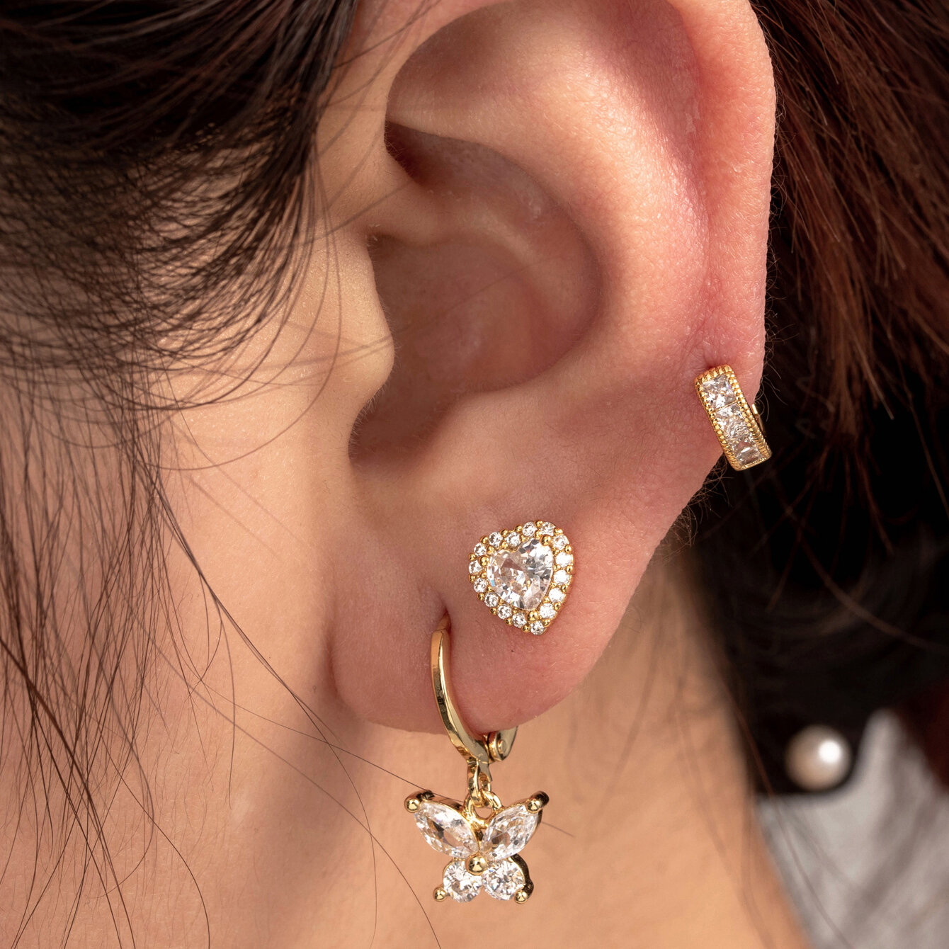 1 pieza de pendientes de perforación para mujer con forma de corazón de cobre sin chapado y circonitas. h5 Imagen2
