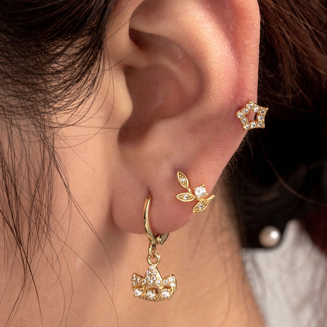Boucles d'oreilles piercing femme Simple Series Simple Geometric en cuivre sans placage, ornées de zircon h5 Image2