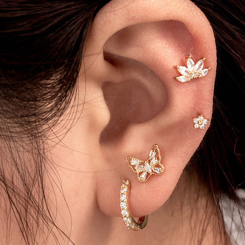 1 Piece Simple Series Simple Flower Copper No Plating Material Zircon Women Piercing Earrings h5Picture2