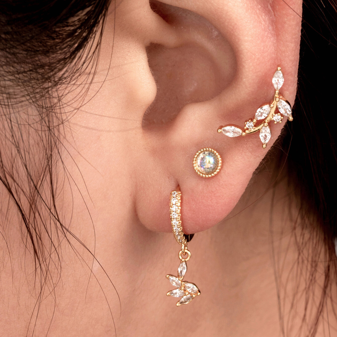 1 Piece Daily Plant Copper No Plating Material Zircon Women Piercing Earrings h5Picture2