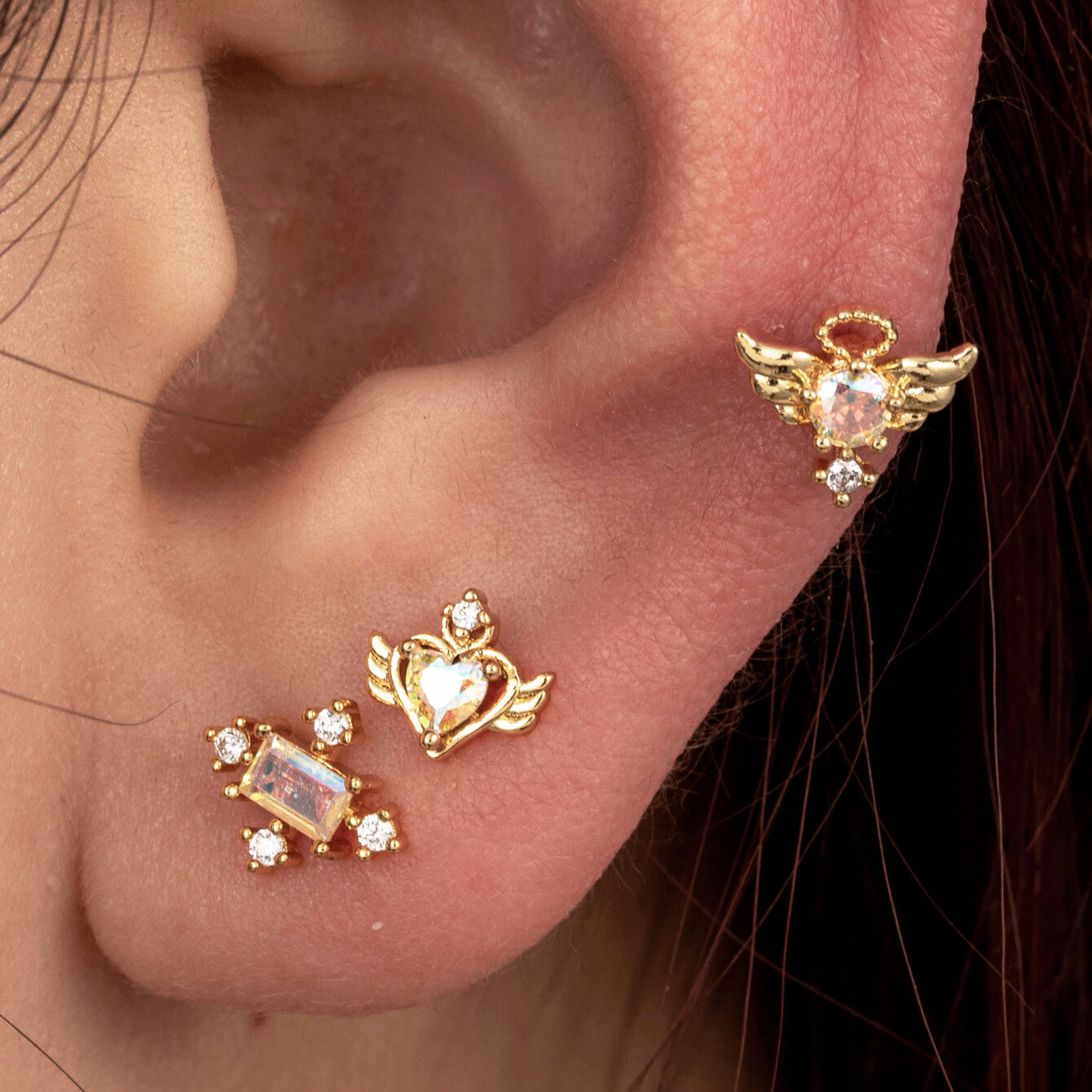 1 pezzo semplice serie semplice cuore acciaio titanio senza placcatura materiale zircone orecchini da donna piercing Immagine2