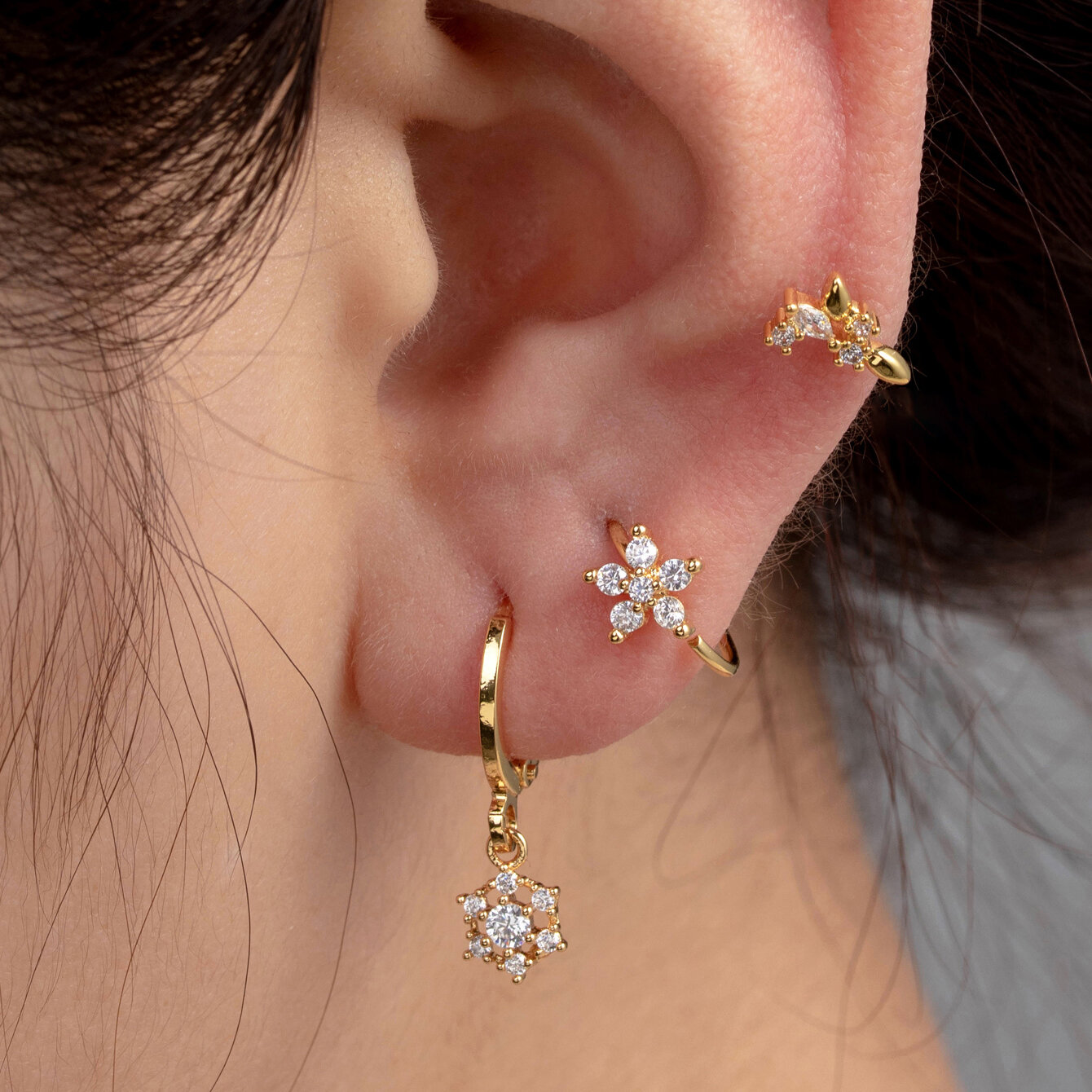 1 pezzo semplice serie semplice fiore rame senza placcatura materiale zircone orecchini da donna piercing h5 Immagine2