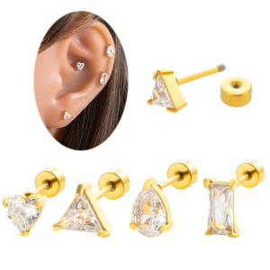 1 Piece Simple Series Classic Geometric Titanium Steel No Plating Material Zircon Women Piercing Earrings h5 Picture2