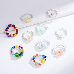 1 pezzo di lusso serie carino misto colore artificiale perle anelli regolabili da donna h5 Immagine2