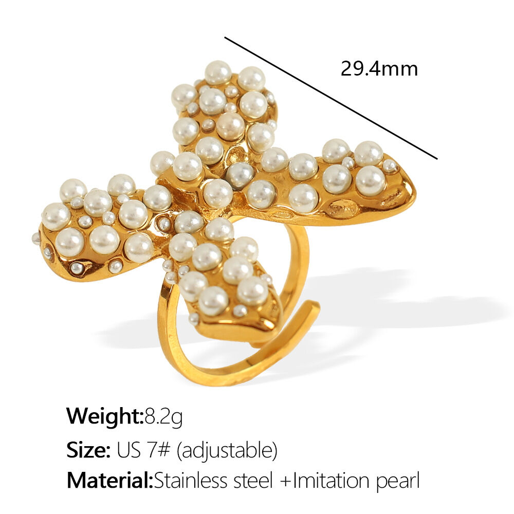 Anello regolabile in oro con perla bianca JZ90 7# Immagine4