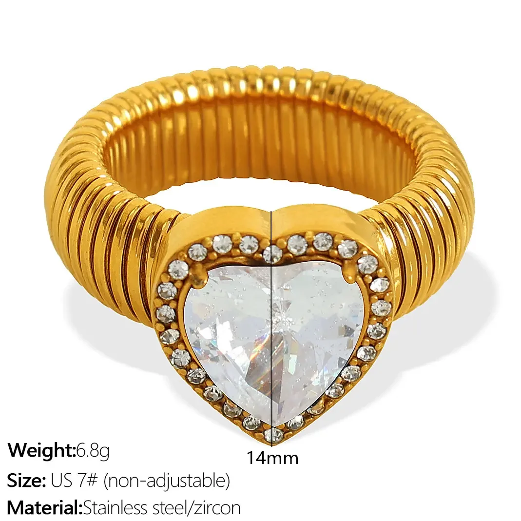 1 pair romantic series retro heart colorful stainless steel gold color plated zircon women's single rings