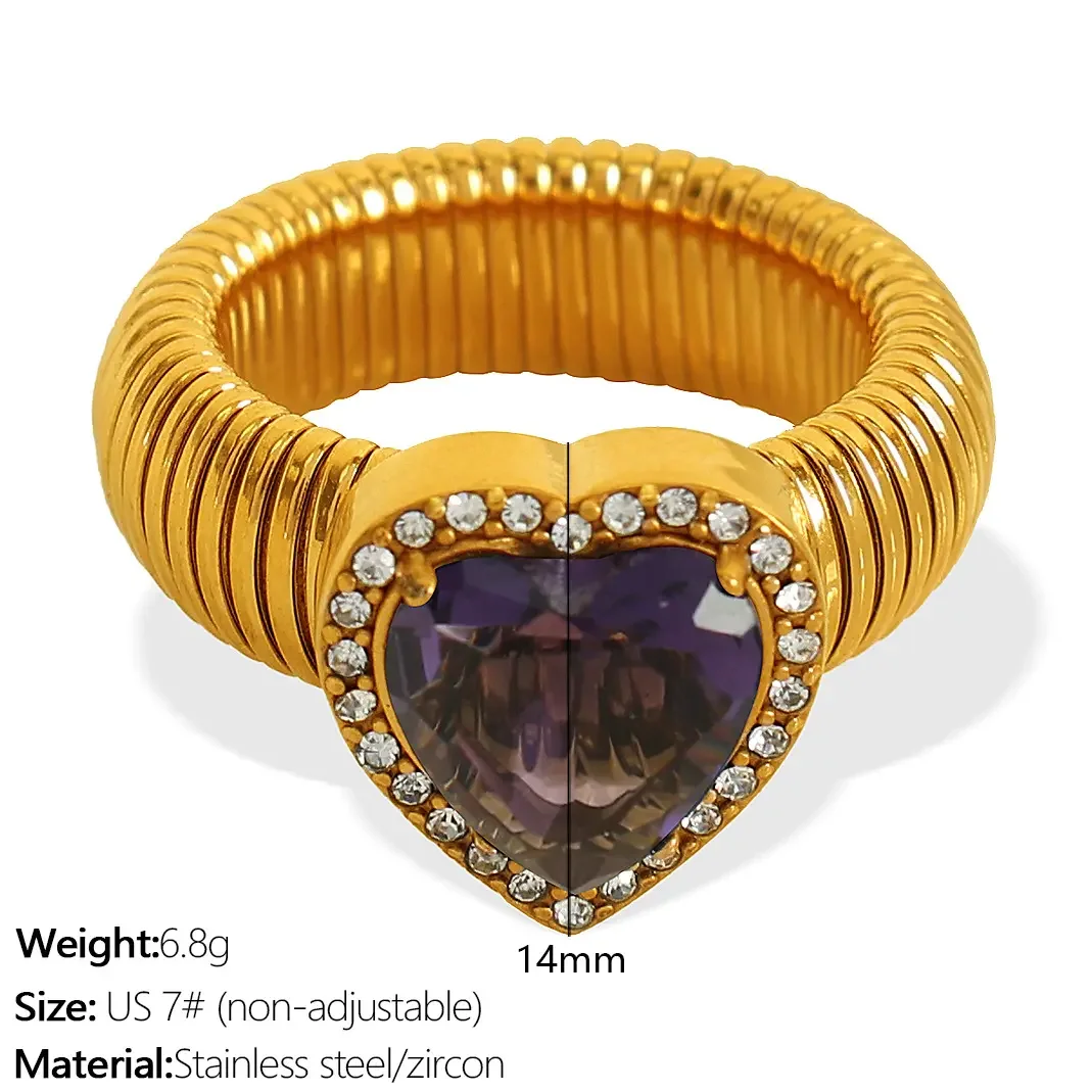 Jz50 Us 7# Purple Zirconium Gold Ring Picture9