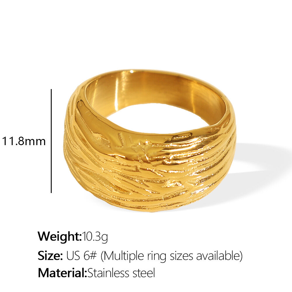 Anillos individuales para mujer, de acero titanio chapado en oro de 18 quilates, con tiras retro de serie simple, 1 par 
