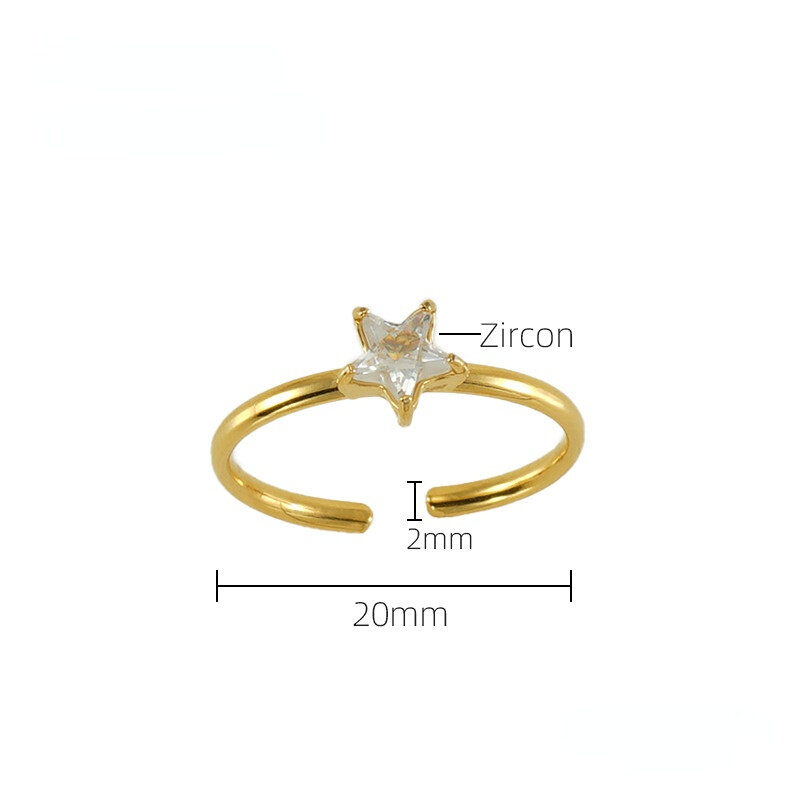 1 paar Cross-border roestvrijstalen ingelegde zirkoon ster ring voor vrouwen all-match lichte luxe titanium stalen ring voor vrouwen verstelbare ring 