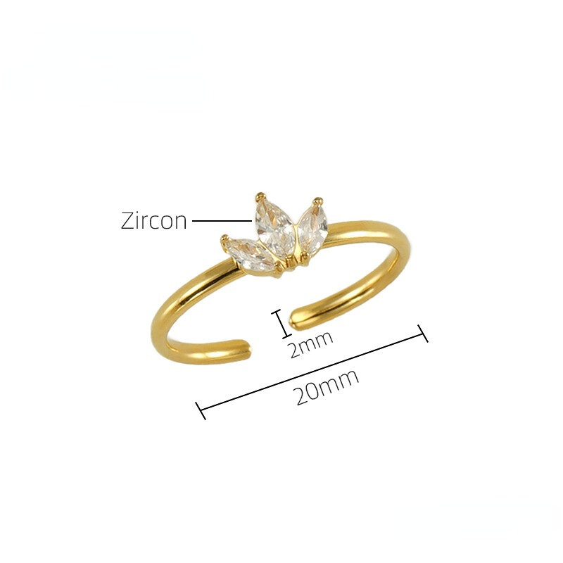 1 Paar grenzüberschreitender Ahornblattring aus Edelstahl mit eingelegtem Zirkonia für Damen, modischer und vielseitiger leichter Luxusring aus Titanstahl für Damen, verstellbarer Ring h5