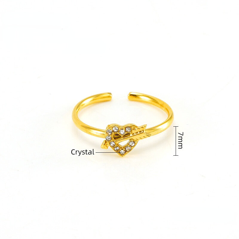 1 paio di piccoli anelli aperti con diamanti da donna, in acciaio al titanio di alta qualità, con freccia di Cupido, anello regolabile da donna h5 