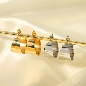 1 Paio Di Semplici Orecchini Classici In Acciaio Inossidabile Placcato Oro 18K, Lisci E Spessi, A Forma Di C, Per Gioielli Da Donna Da Indossare Ogni Giorno h5 Immagine2