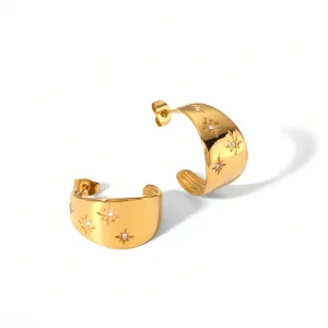1 Pair Of Exquisite And Fashionable Gold-Plated Stainless Steel Wide Eight-Pointed Star Earrings For Women For Daily Wear h5 Picture2