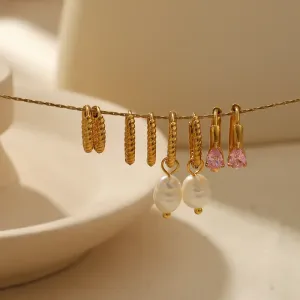 1 Pair Of Classic Simple  Gold-Plated Stainless Steel Pearl Pendant Twist Hoop Earrings For Women's Jewelry For Daily Wear h5 Picture2