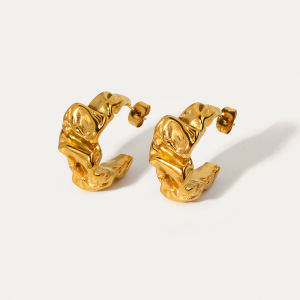 1 Paio Di Orecchini Classici Alla Moda In Acciaio Inossidabile Placcato Oro 18K Con Lava Irregolare Per Gioielli Da Donna Da Indossare Ogni Giorno h5 Immagine2