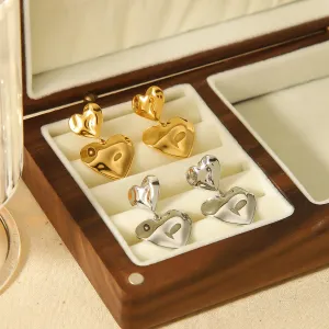 1 Pair Of Exquisite And Fashionable Gold-Plated Stainless Steel Hammered Double Love Pendant Earrings For Women's Jewelry For Daily Wear h5 Picture2