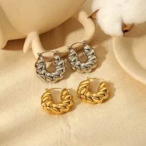 1 Par De Aretes Clásicos De Moda Con Forma De U De Acero Inoxidable Chapado En Oro De  Con Diseño De Giro Grueso Para Joyería De Mujer Para Uso Diario h5 Imagen2