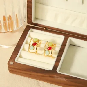 1 Pair Of Creative And Fashionable Gold-Plated Stainless Steel Hollow Geometric Gemstone Earrings For Women For Daily Wear h5 Picture2