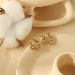 1 Paar Klassieke, Modieuze Gouden, Roestvrijstalen, Diamanten Oorbellen Voor Dames, Voor Dagelijks Gebruik h5 Afbeelding2