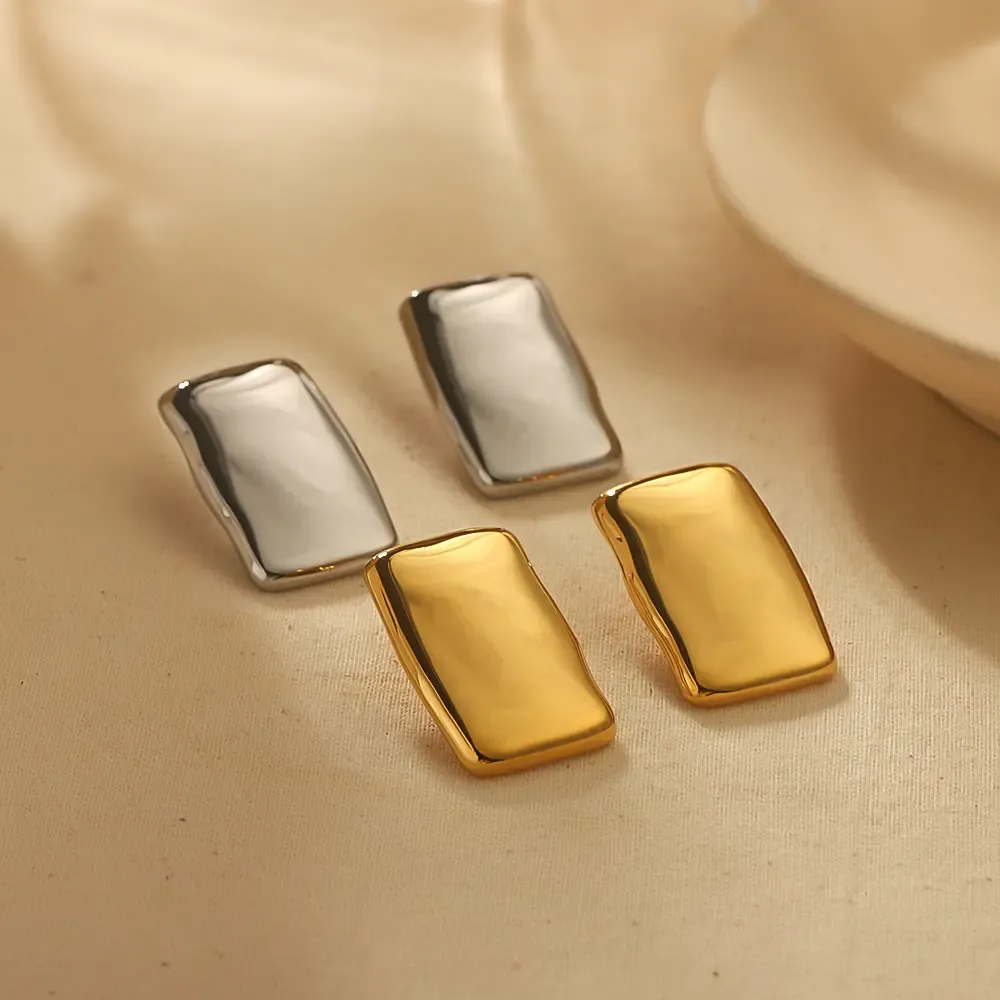 1 Paio Di Orecchini Rettangolari Lisci In Acciaio Inossidabile Placcato Oro 18K Personalizzati Alla Moda Per Gioielli Da Donna Da Indossare Ogni Giorno h5Immagine2
