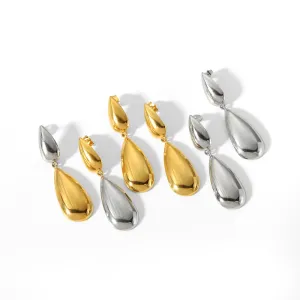 1 Pair Of Creative And Fashionable Gold-Plated Stainless Steel Glossy Double Teardrop-Shaped Pendant Earrings For Women For Daily Wear h5 Picture2