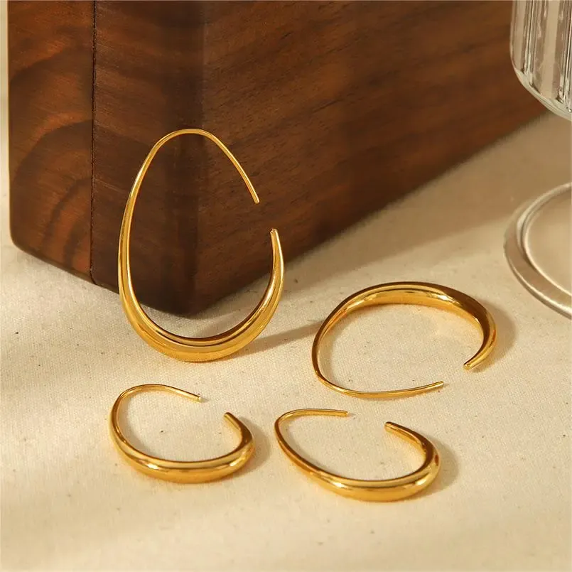 1 Paio Di Orecchini A Cerchio Da Donna In Acciaio Inossidabile Placcato Oro, Semplici E Classici, Geometrici h5Immagine2