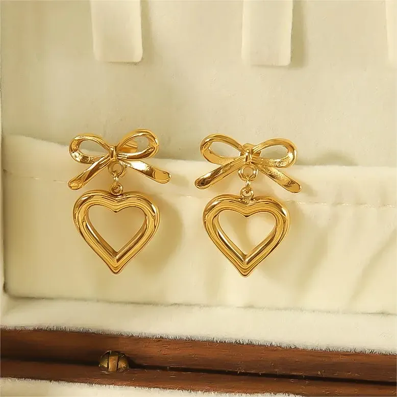 1 Pair Simple Series Classic Heart Stainless Steel Gold Plated Women Drop Earrings h5Picture2